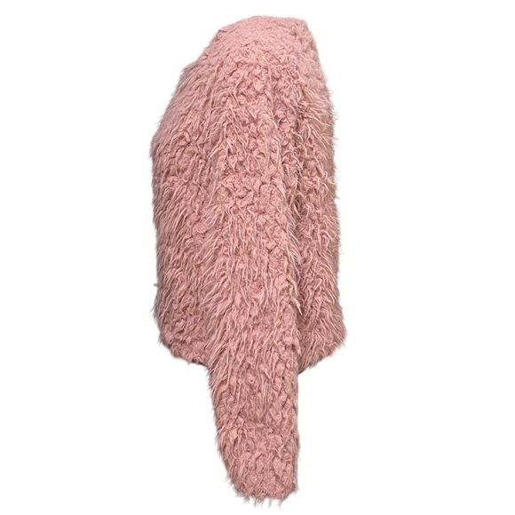Candie’s Pink Faux Fur Cropped Jacket Small Fluffy Shag Zip Y2K Retro Party Coat - Picture 2 of 7